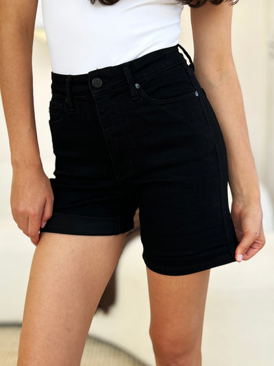 These High Waist Tummy Control Cuffed Denim Shorts are the perfect addition to any summer wardrobe