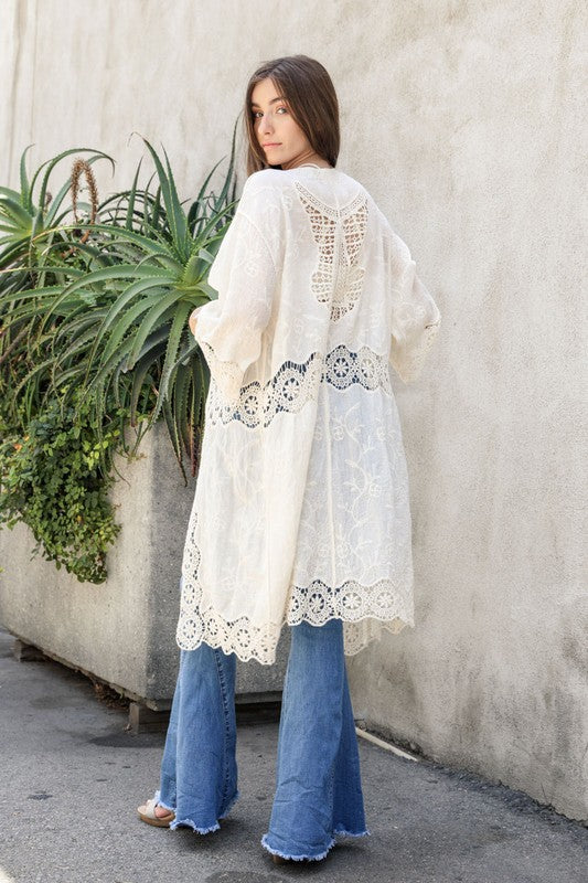 Discover the perfect combination of style and comfort with our Crochet Open Patch Longline Ankle Length Kimono