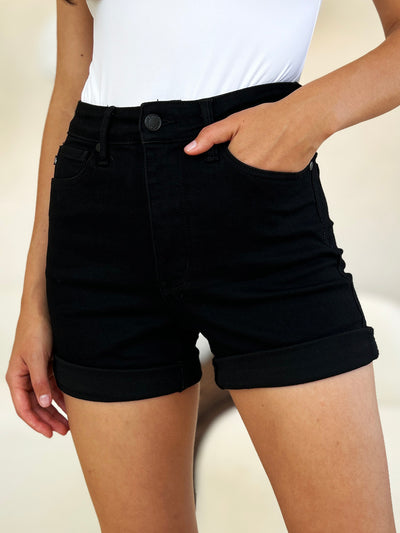 These High Waist Tummy Control Cuffed Denim Shorts are the perfect addition to any summer wardrobe