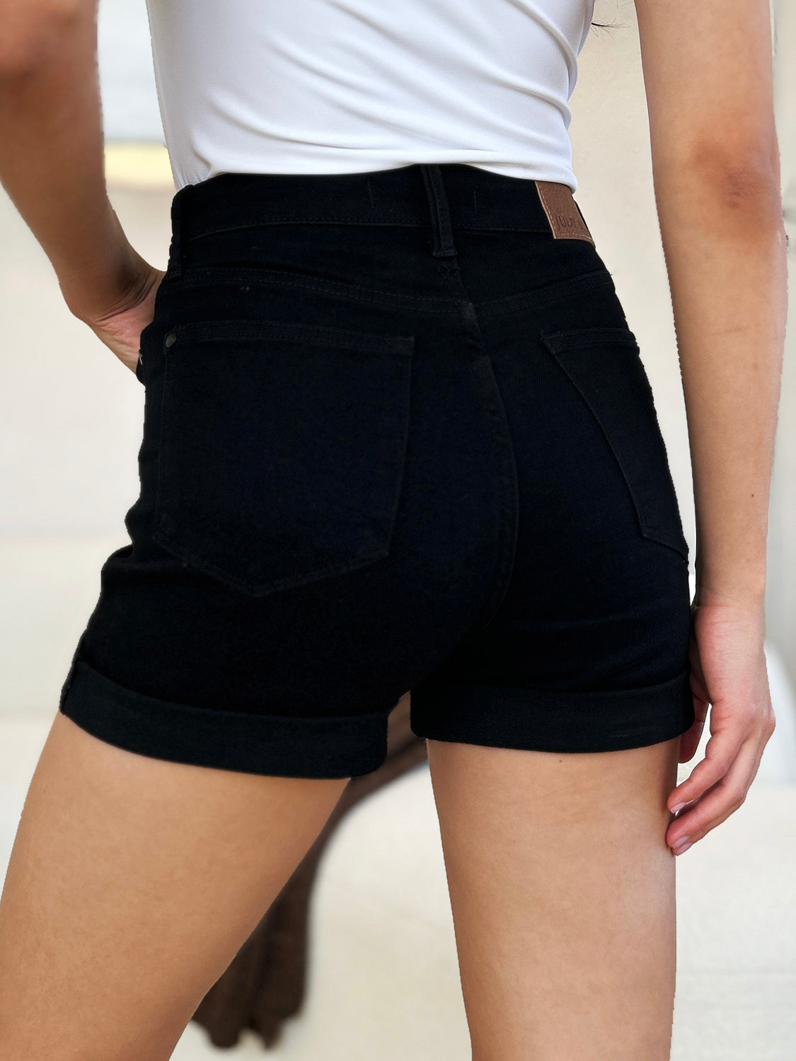 These High Waist Tummy Control Cuffed Denim Shorts are the perfect addition to any summer wardrobe