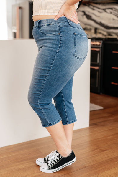 Say goodbye to uncomfortable jeans with Emily High Rise Cool Denim Pull On Capri Jeans