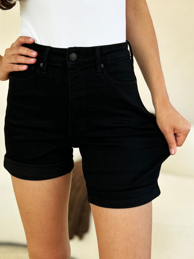 These High Waist Tummy Control Cuffed Denim Shorts are the perfect addition to any summer wardrobe