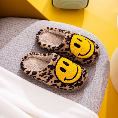 Introducing the Smiley Face Leopard Slippers, where comfort and style meet most adorably