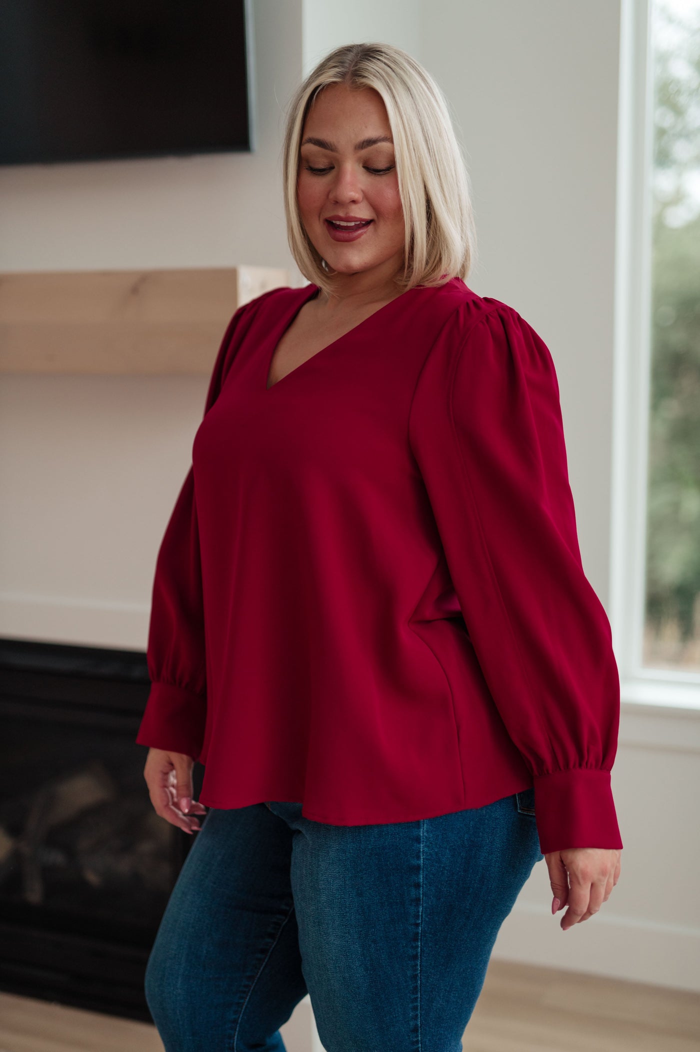 Look stylish and professional this season with our Back in Business V-Neck Blouse. This tailored blouse features a flattering v-neckline, puff sleeves and an easy-to-wear construction