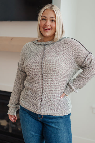 This chic and cozy Both Sides of the Story Pullover features a waffle knit, exposed seams, slim fit, and dropped shoulders for an ultra-comfortable fit