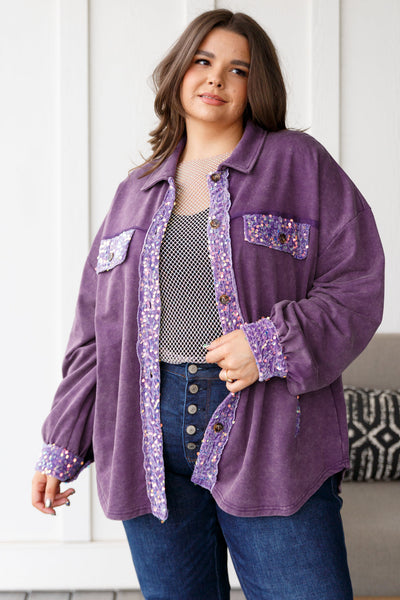 Take your look to the next level with our Chaos of Sequins Shacket! Crafted from comfortable Mineral Wash French Terry, this delightful jacket delights the senses with intricate Sequin Accent and stylish Decorative Pockets