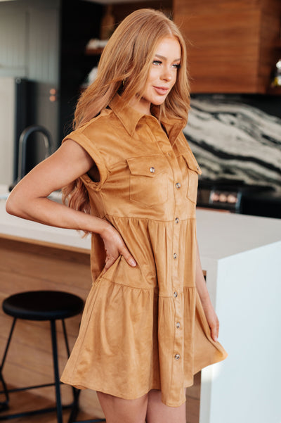 Upgrade your wardrobe with our Don't Hang Up Faux Suede Shirt Dress