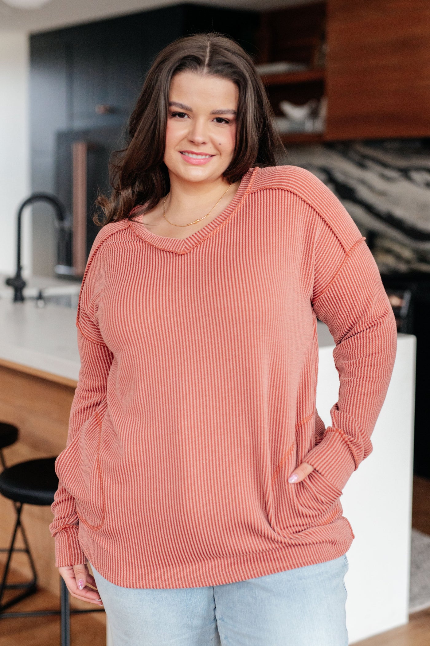 Get ready to fall in love with our First and Foremost Rib Knit Top! The ribbed knit fabric is oh-so-soft and perfect for cozying up in