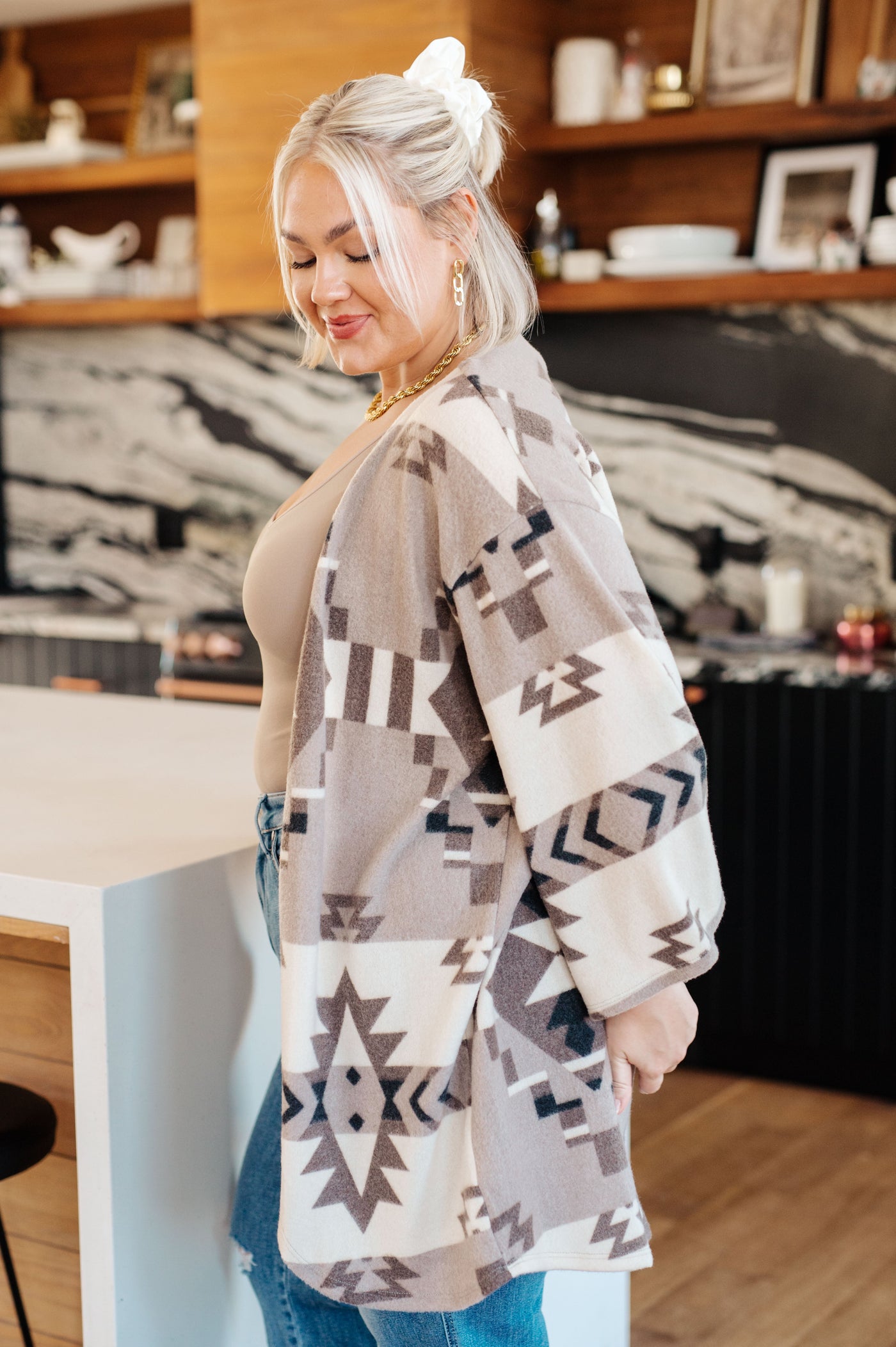 The Full of Character Blanket Kimono is perfect for cozying up on chilly nig