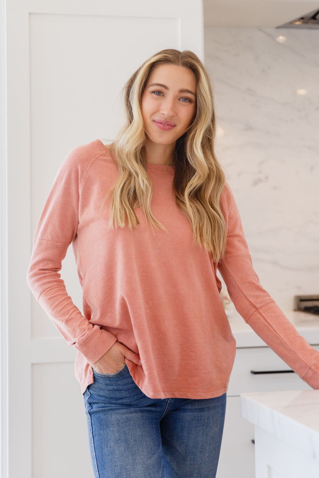 You'll find yourself always reaching for the Fun Beginnings Raglan Top In Dusty Mauve