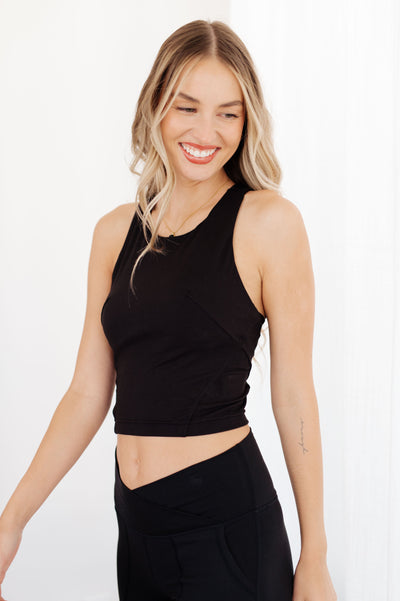 Our Get Moving Racer Back Crop Tank makes each workout easier with its buttery soft fabric and contour seams