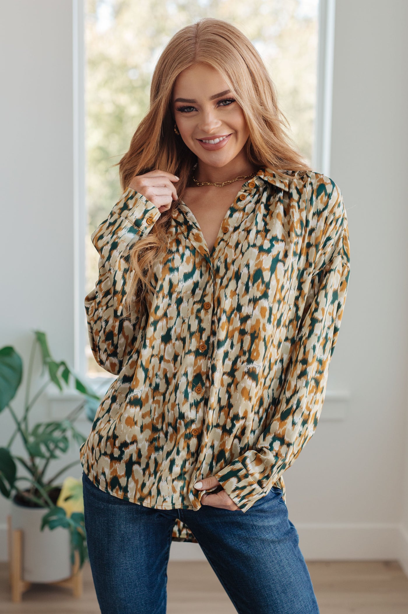 Introducing the In the Willows Button Up Blouse: created from luxurious poly satin for a stunning look that will have you feeling as confident as ever
