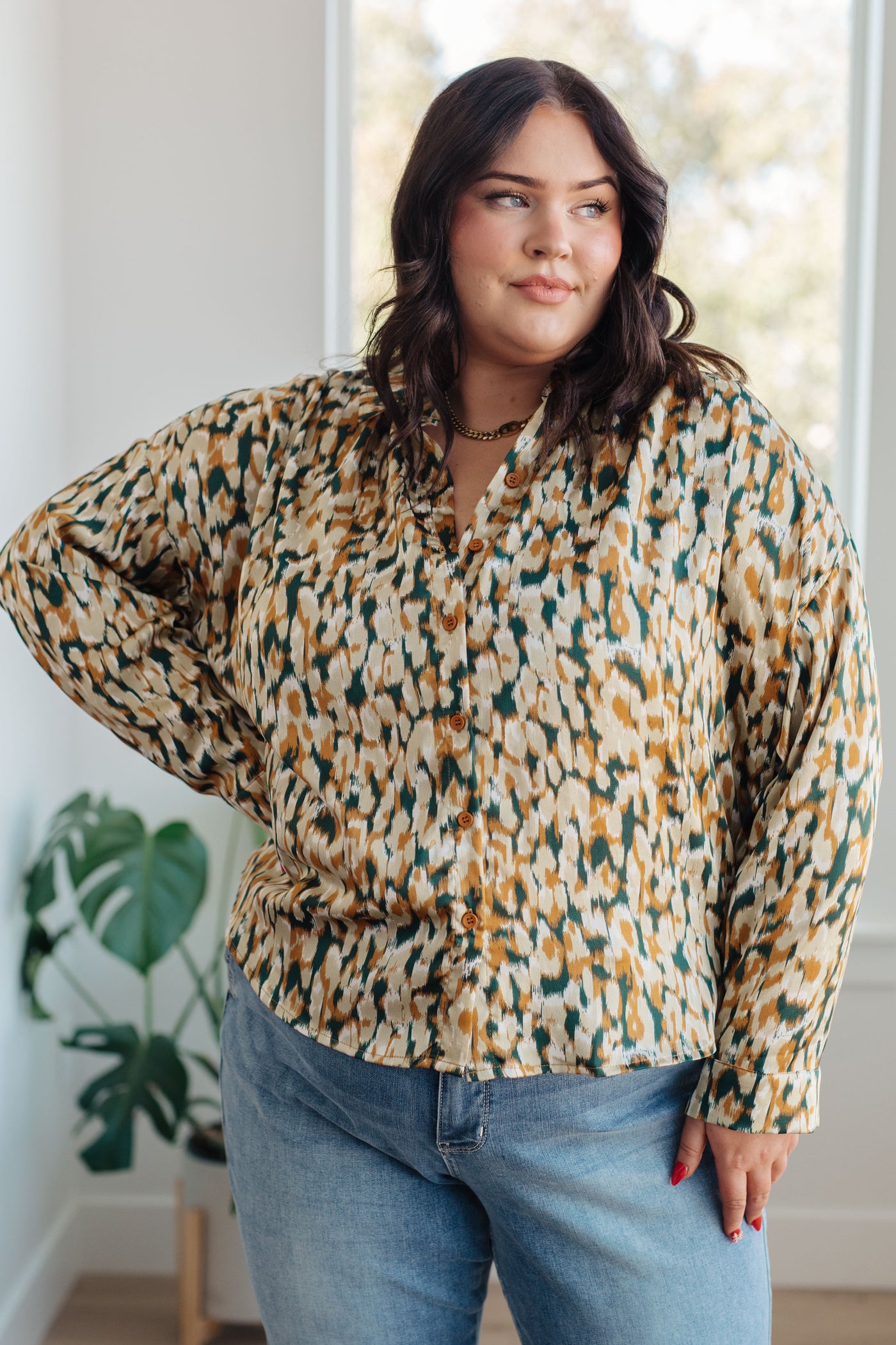 Introducing the In the Willows Button Up Blouse: created from luxurious poly satin for a stunning look that will have you feeling as confident as ever