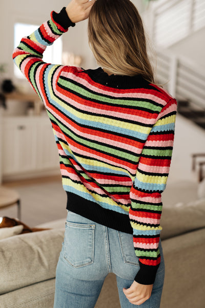 Keep Dreaming Striped Sweater With Scalloped Crew Neckline