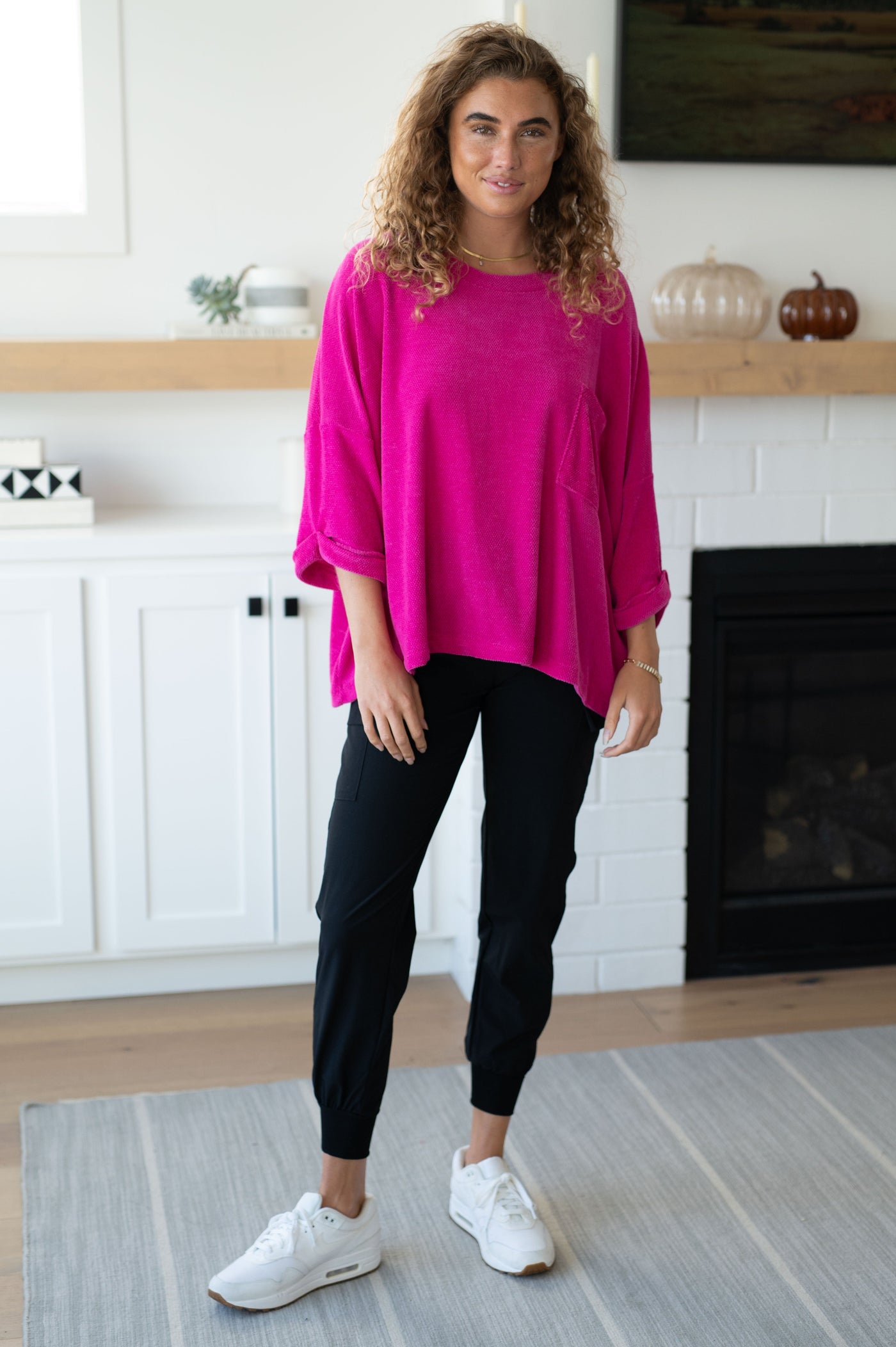 Wrap yourself in comfort with the Pink Thoughts Chenille Blouse. Featuring a cozy chenille knit, dropped shoulder