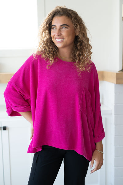 Wrap yourself in comfort with the Pink Thoughts Chenille Blouse. Featuring a cozy chenille knit, dropped shoulder