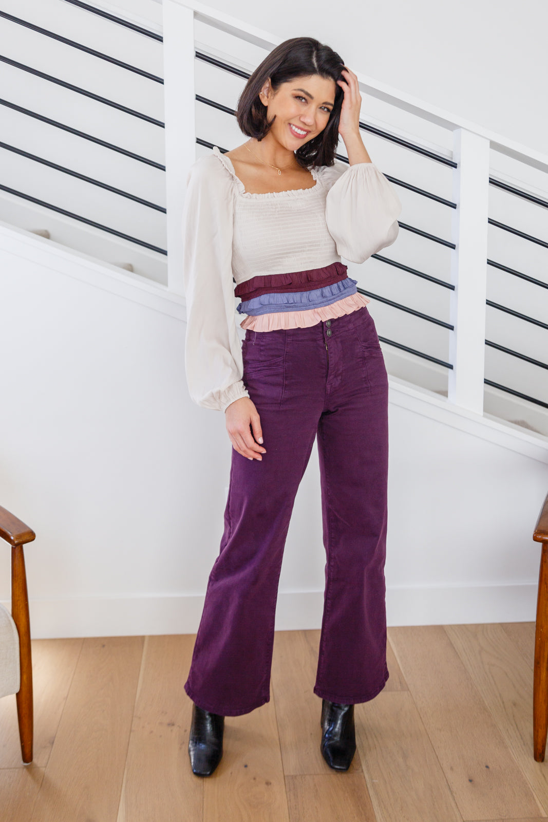 Treat yourself to a timeless style with our Petunia High Rise Wide Leg Jeans. Comfort meets sophistication in this modern design, featuring a tailored waistband, welted pockets, double button waistband, and contour seaming for an ultra-flattering fit