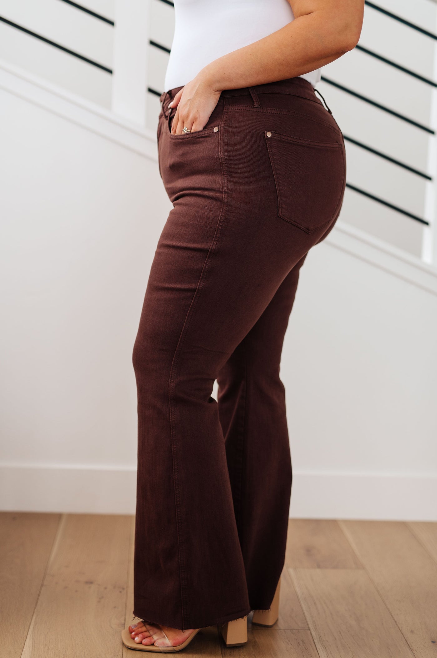 Our Sienna High Rise Control Top Flare Jeans ifrom Judy Blue look as great as they feelOur Sienna High Rise Control Top Flare Jeans ifrom Judy Blue look as great as they feel. Enjoy the garment-dyed espresso brown coloring and the tummy control tech to help you look your best