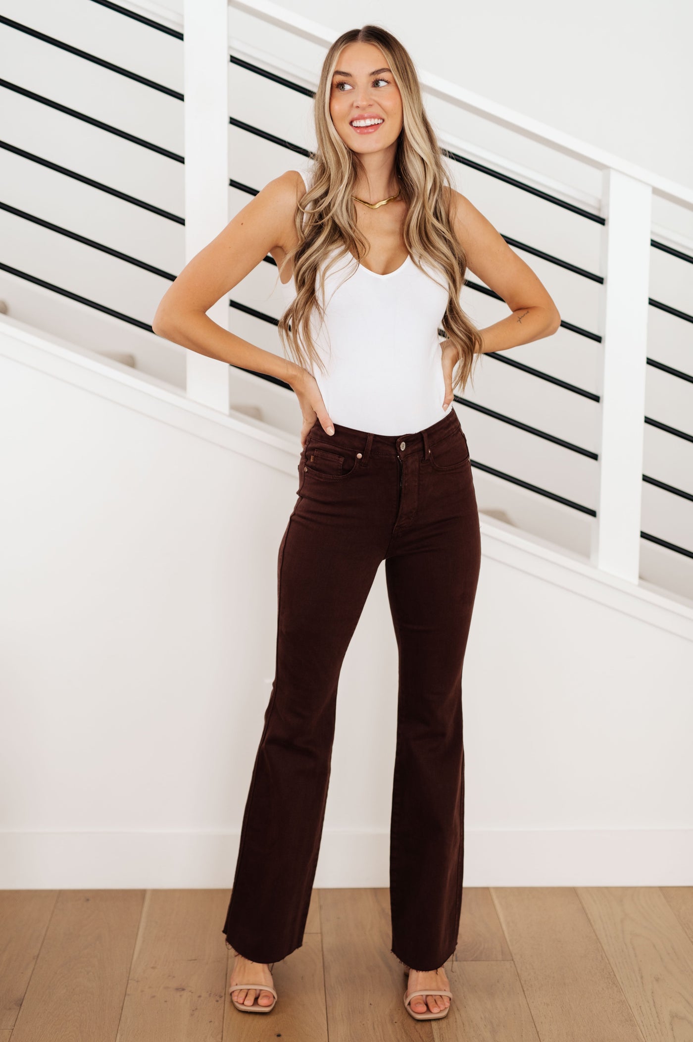 Our Sienna High Rise Control Top Flare Jeans ifrom Judy Blue look as great as they feelOur Sienna High Rise Control Top Flare Jeans ifrom Judy Blue look as great as they feel. Enjoy the garment-dyed espresso brown coloring and the tummy control tech to help you look your best