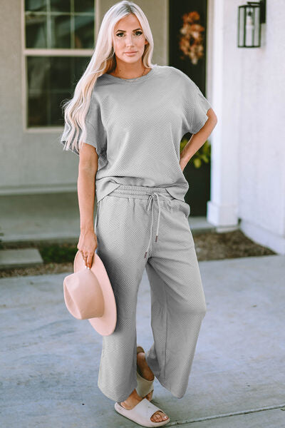 I'm Out Of Here Textured Short Sleeve Top and Pants Set